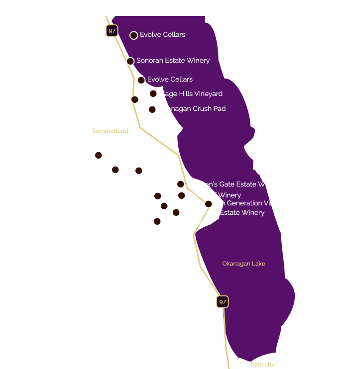 wine tour map showing Summerland wineries