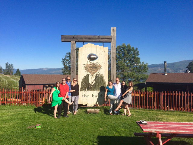 Group in front of the Hatch Winery sign